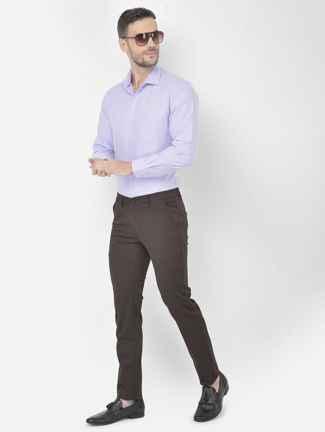 brown textured casual trouser - 18218805 -  Standard Image - 4