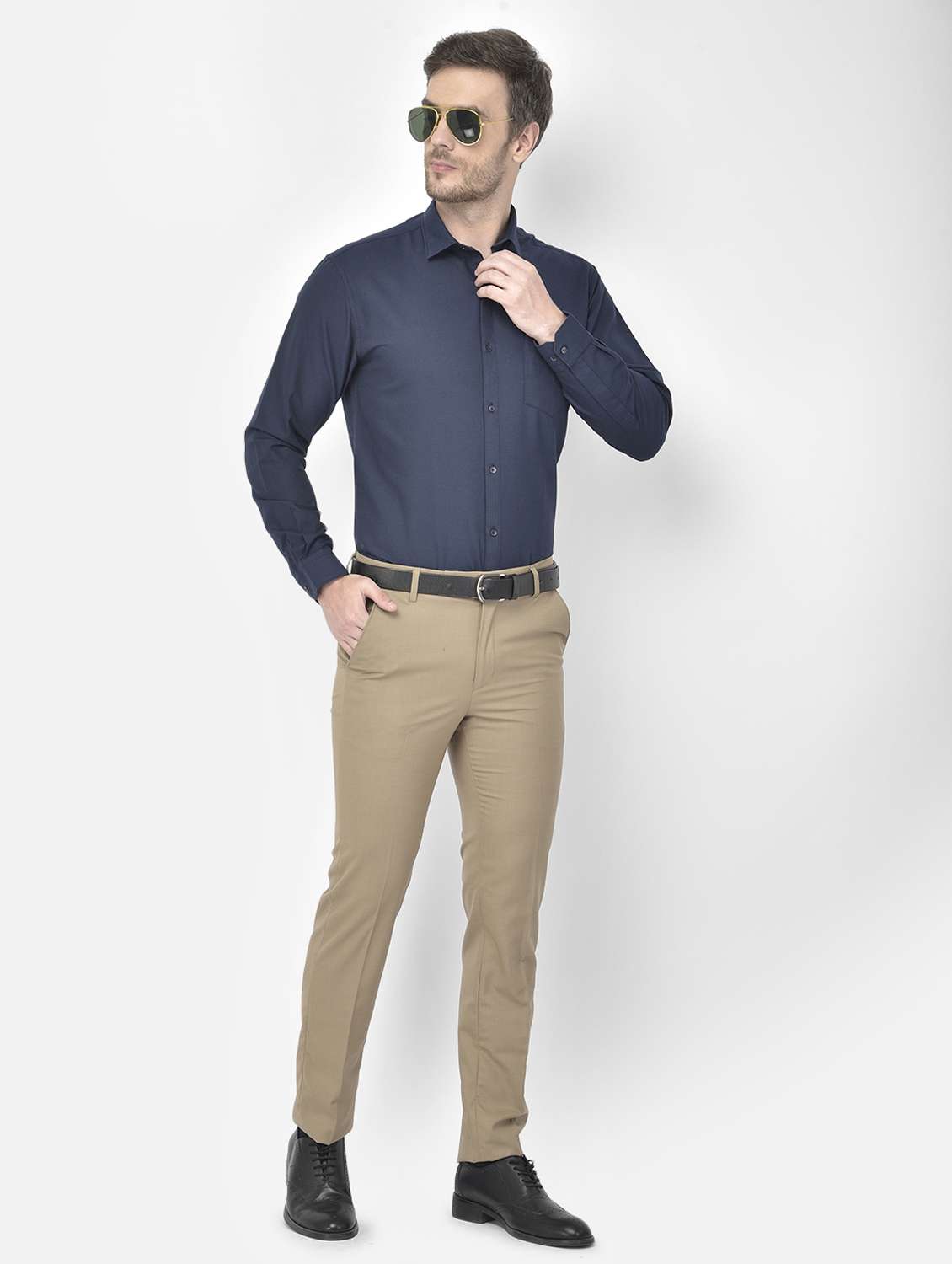 navy blue solid formal shirt - 18218819 -  Standard Image - 4