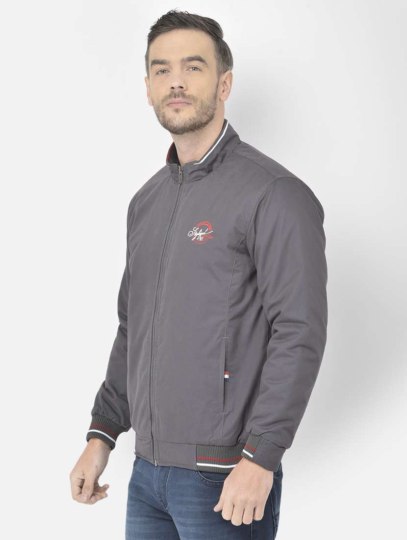 grey solid casual jacket - 18218829 - Standard Image - 1