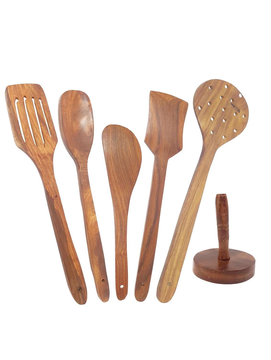 buzykart® wooden sheesham ladel set of 5 + 1 masher