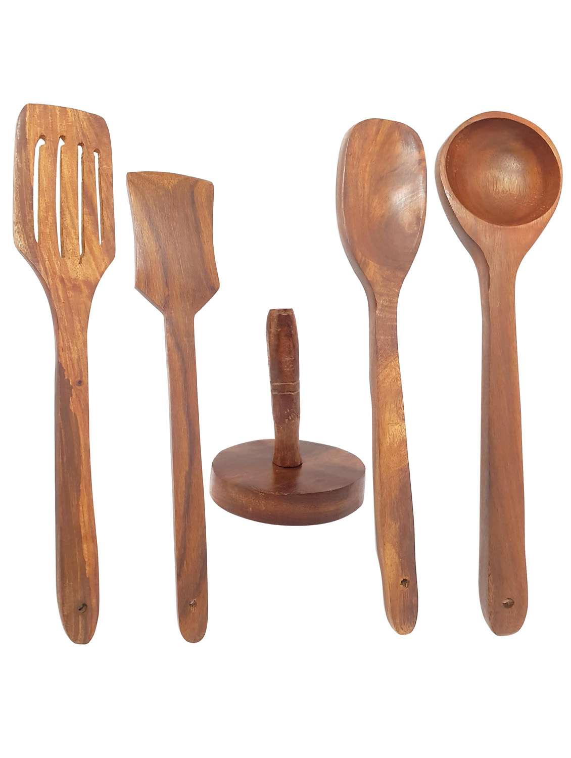 buzykart® wooden sheesham ladel set of 4 + 1 masher