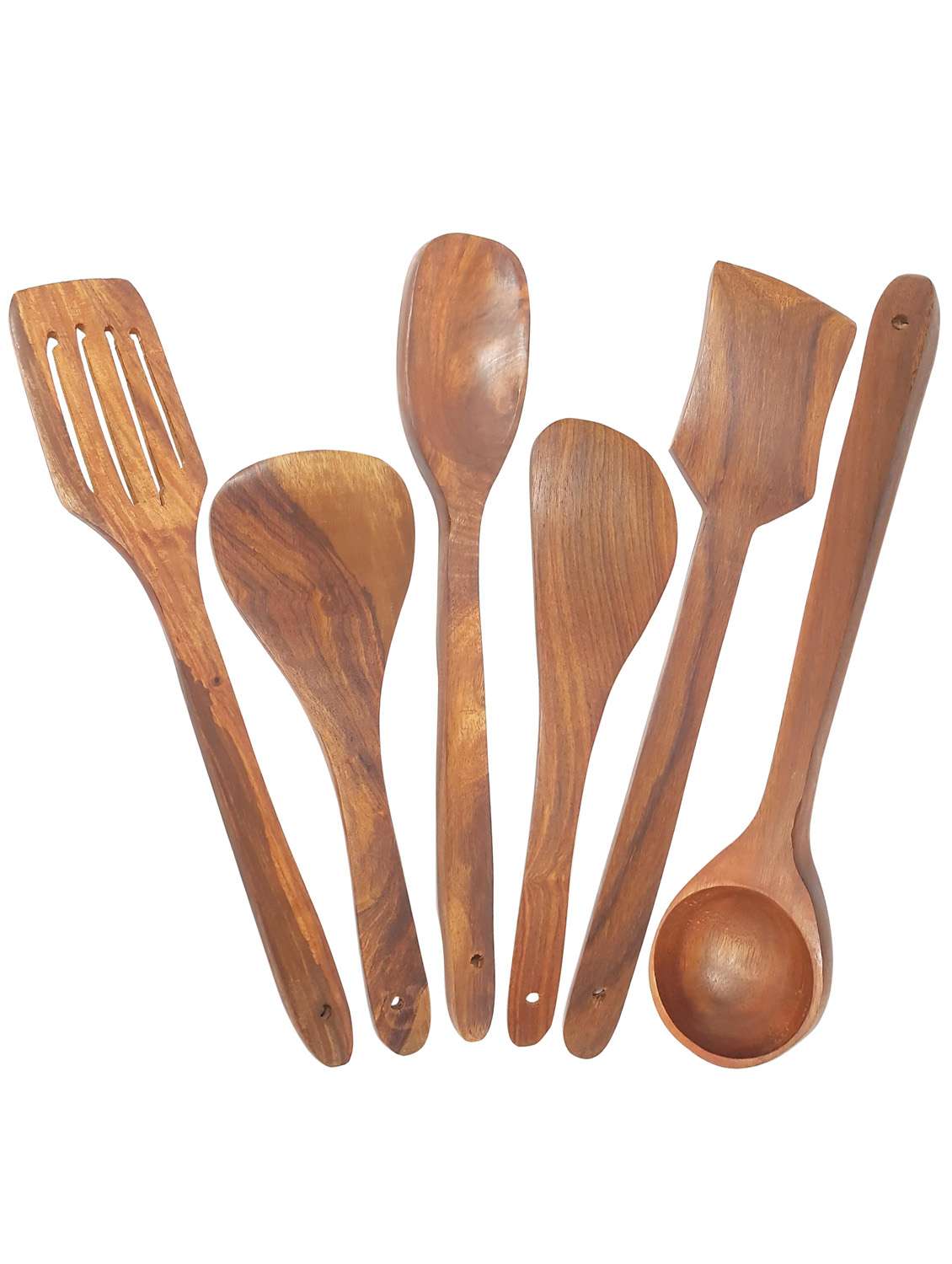 buzykart® wooden serving and cooking spoon kitchen utensil set of 6 - 18219020 - Zoom Image - 0