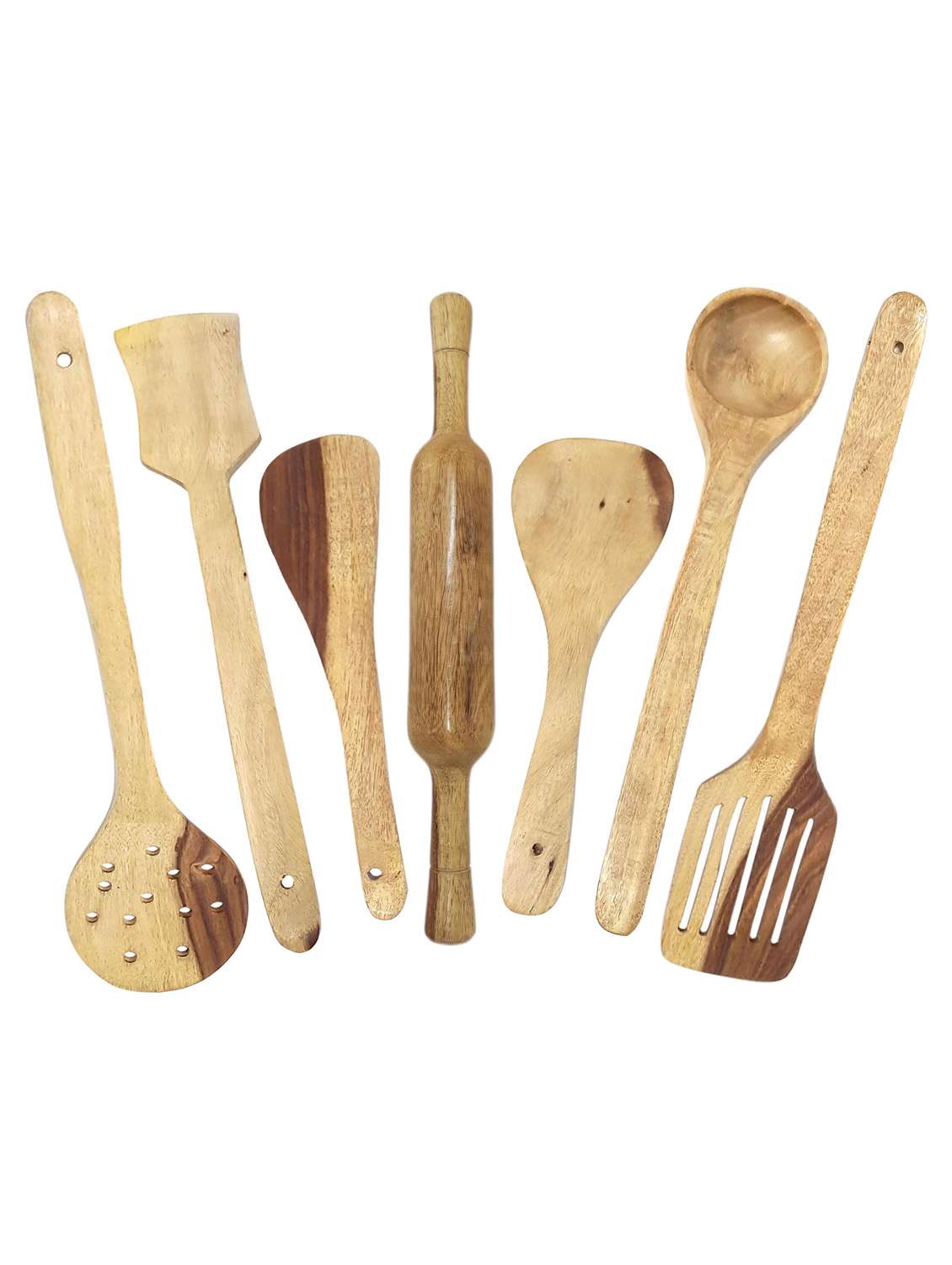 buzykart® wooden spoon set of 7 pcs/ wooden spatula, ladle & kitchen tools set