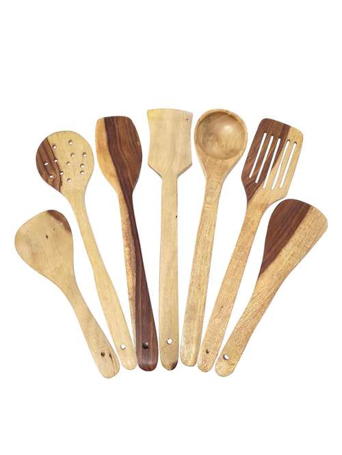 buzykart® wooden spoon set of 8 pcs/ wooden spatula, ladle & kitchen tools set - 18219053 -  Standard Image - 0