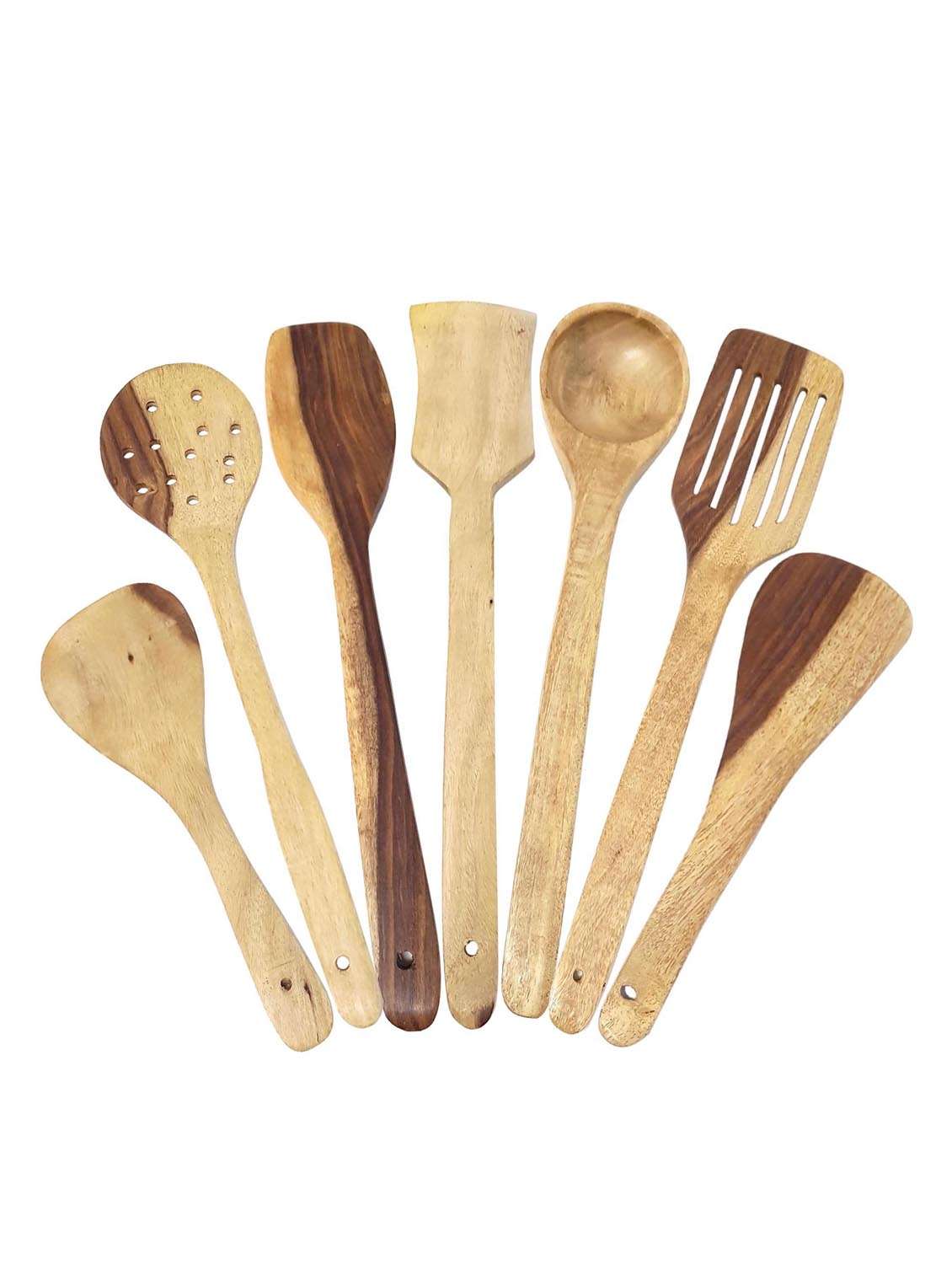 buzykart® wooden spoon set of 8 pcs/ wooden spatula, ladle & kitchen tools set - 18219053 -  Zoom Image - 0