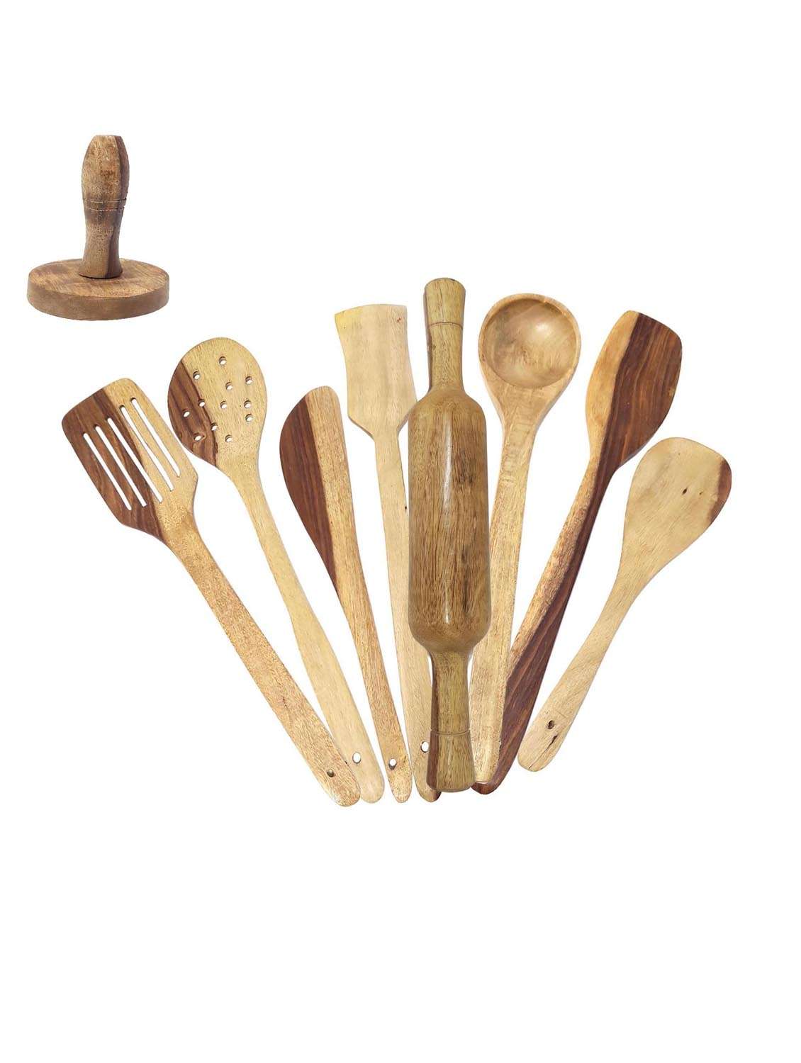 buzykart® wooden spoon set of 9 pcs/ wooden spatula, ladle & kitchen tools set