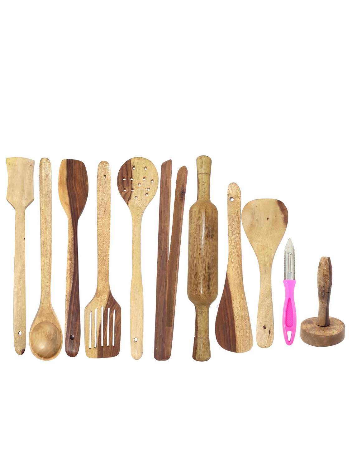 buzykart® wooden spoon set of 11 pcs/ wooden spatula, ladle & kitchen tools set - 18219056 -  Zoom Image - 0