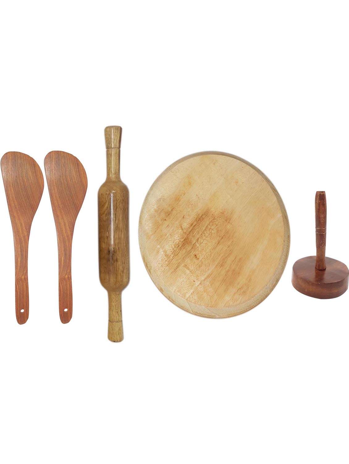 buzykart® brown wooden skimmer & chakla belan - 4 pieces