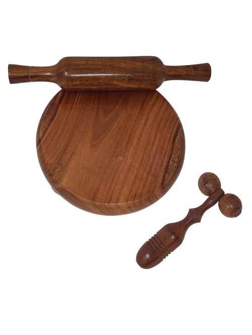 buzykart® wooden chakla belan rolling pin kitchen utensils (brown) with free face massager - 18219313 - Standard Image - 0