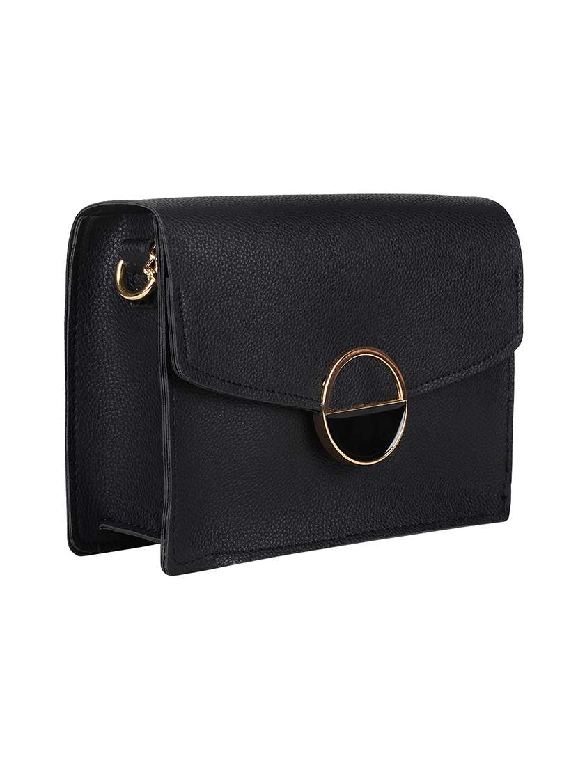 black solid structured sling bag - 18219519 -  Standard Image - 4