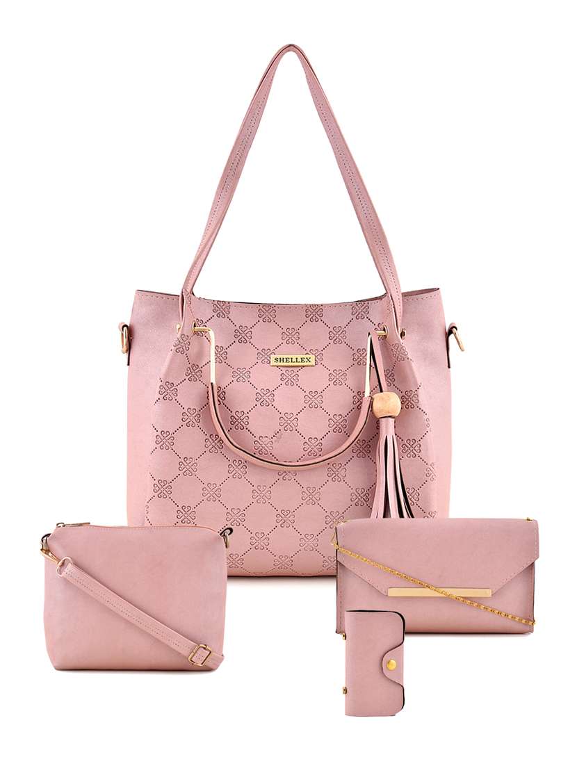 pink leatherette combo handbag