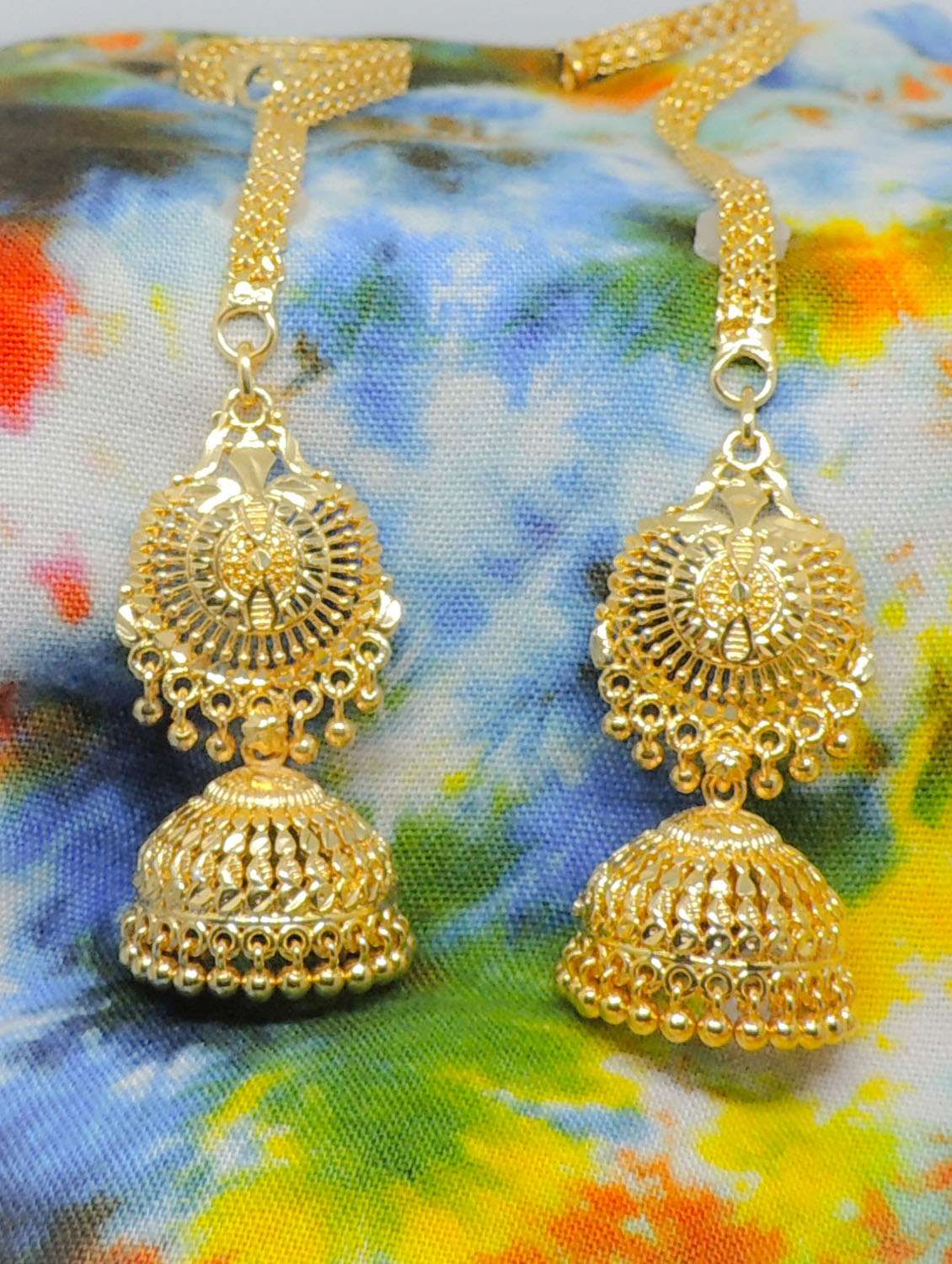 gold brass jhumka earring - 18220733 -  Zoom Image - 0