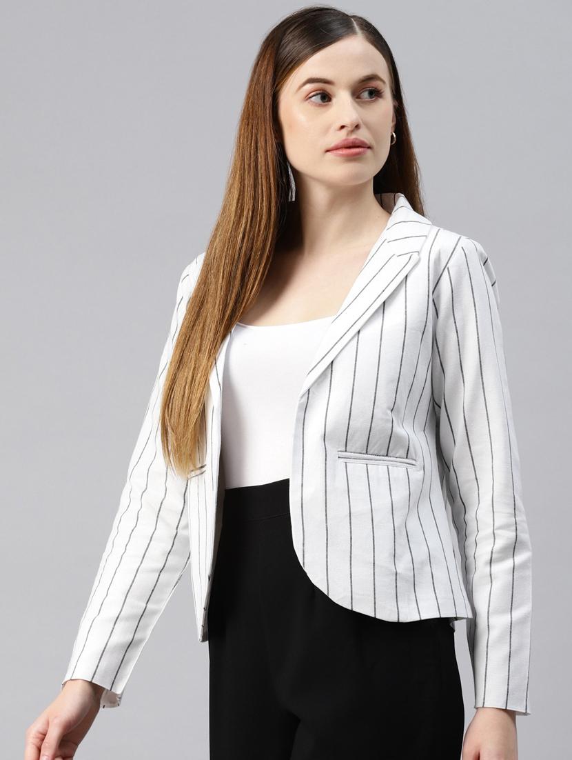 open-front lapel-collared striped formal blazer - 18221304 - Standard Image - 1