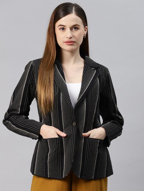 single-breasted lapel-collared striped formal blazer - 18221306 - Standard Image - 0