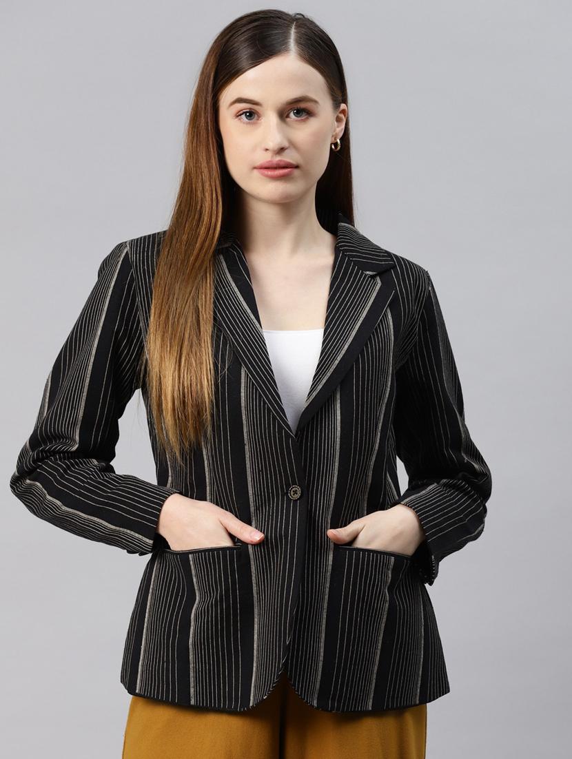 single-breasted lapel-collared striped formal blazer - 18221306 - Zoom Image - 0