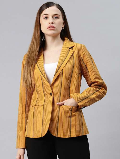 single-breasted lapel-collared striped formal blazer - 18221307 -  Standard Image - 0