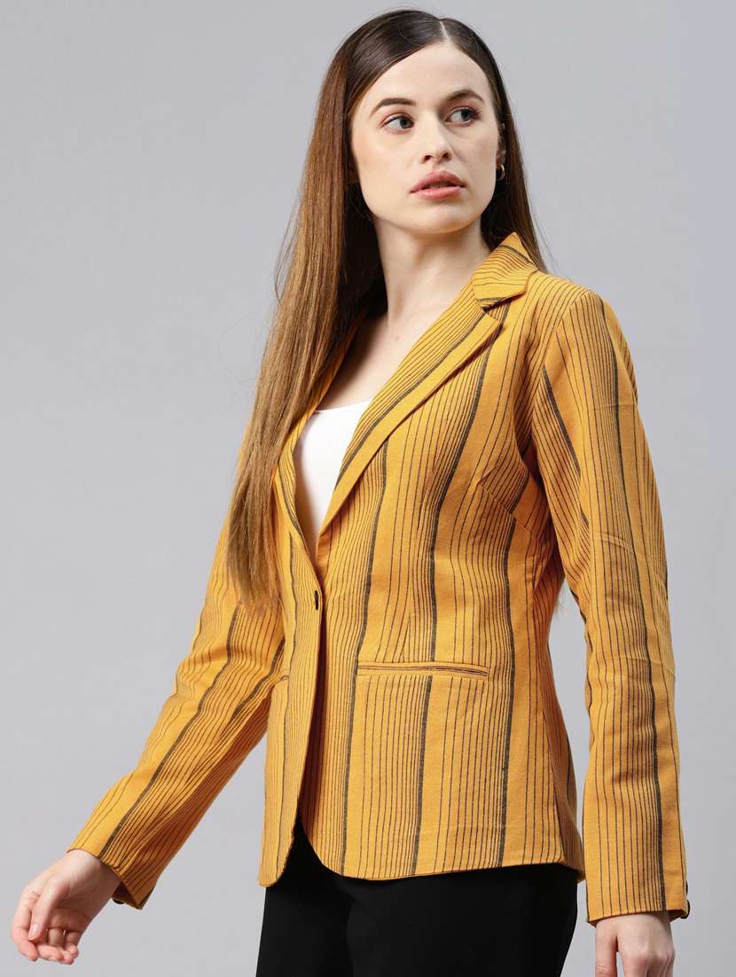 single-breasted lapel-collared striped formal blazer - 18221307 - Standard Image - 1