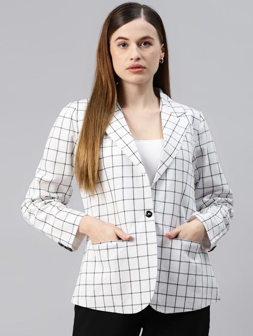 single-breasted lapel-collared checkered formal blazer - 18221308 -  Standard Image - 0