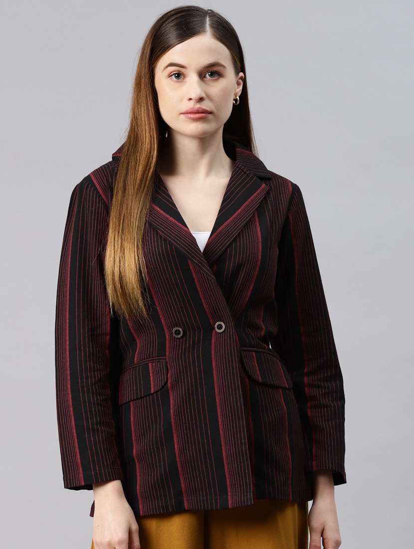 single-breasted lapel-collared striped formal blazer