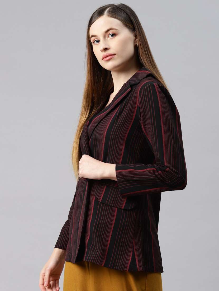 single-breasted lapel-collared striped formal blazer - 18221309 -  Standard Image - 1