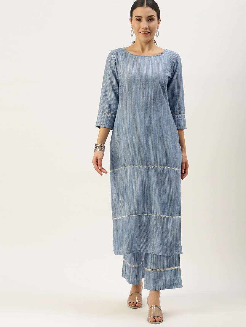 blue cotton kurta palazzo  set