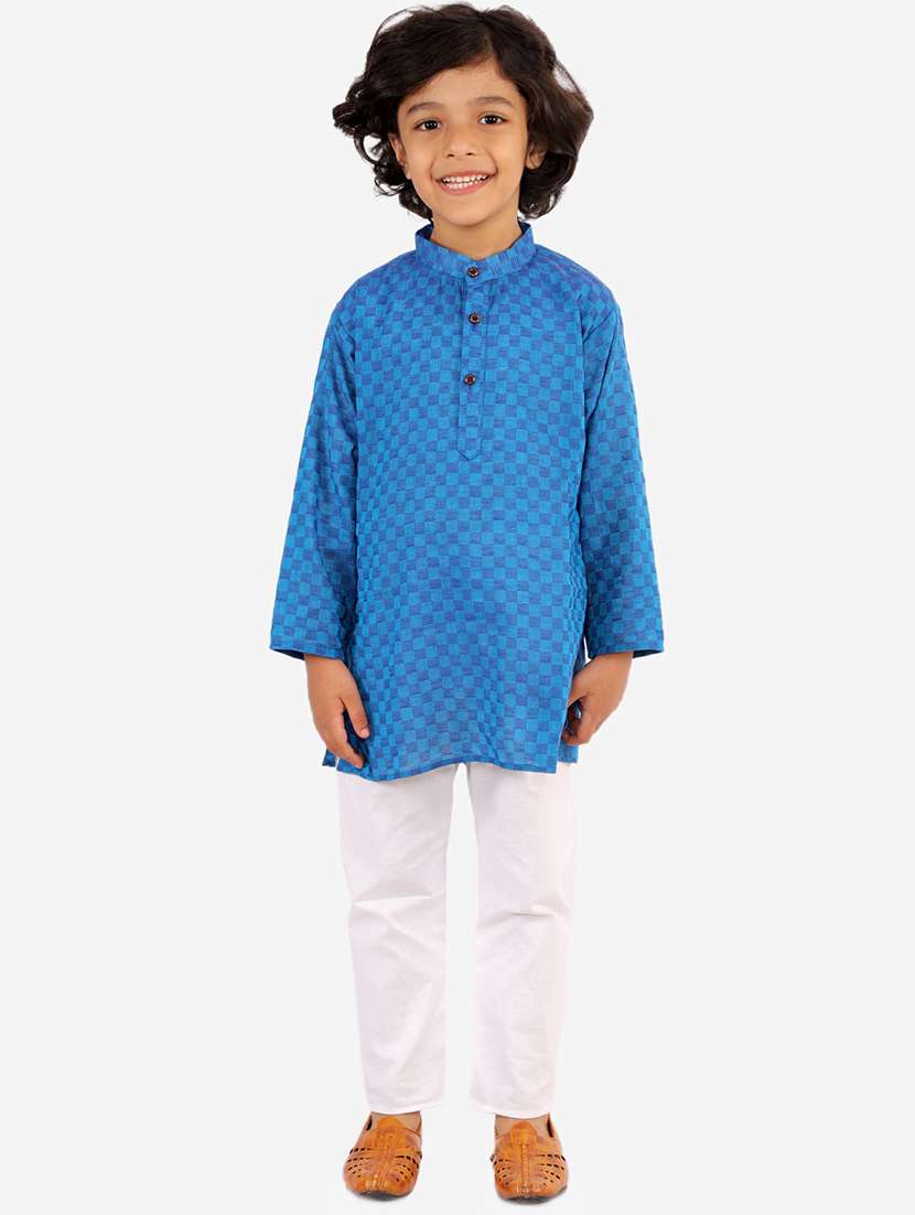 blue checked kurta set