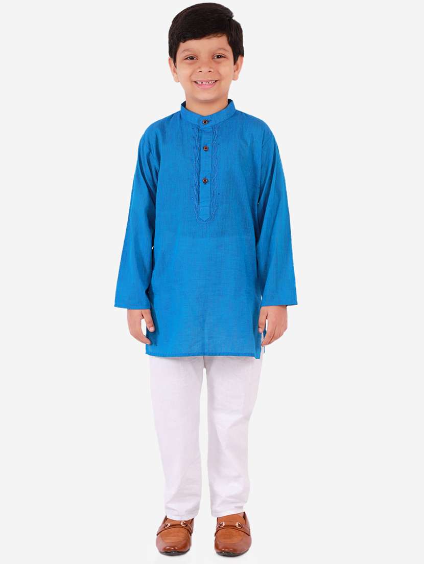 navy blue solid kurta set