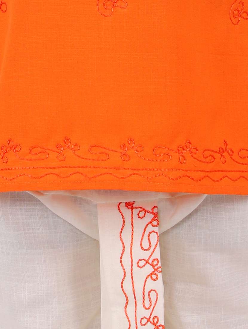 orange solid kurta set - 18221767 - Standard Image - 4
