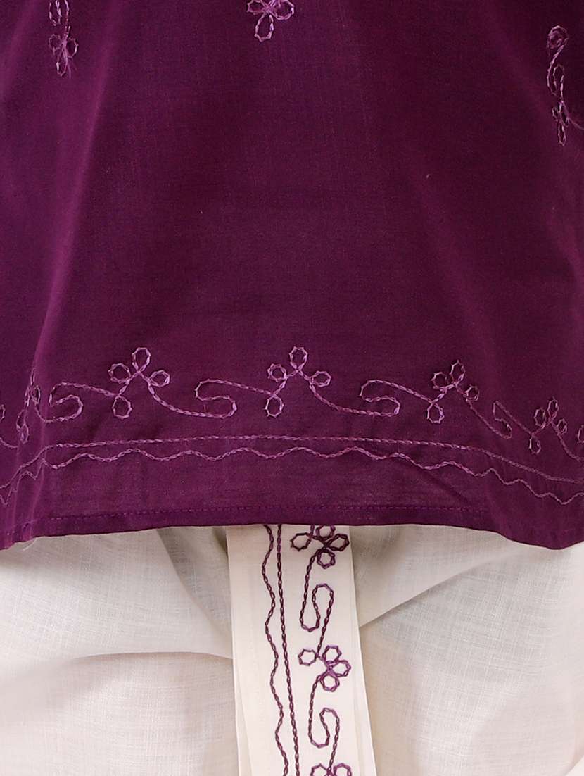 purple solid kurta set - 18221769 - Standard Image - 4