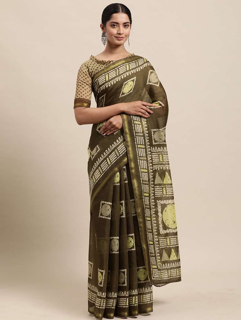 women's batik olive colored saree with blouse