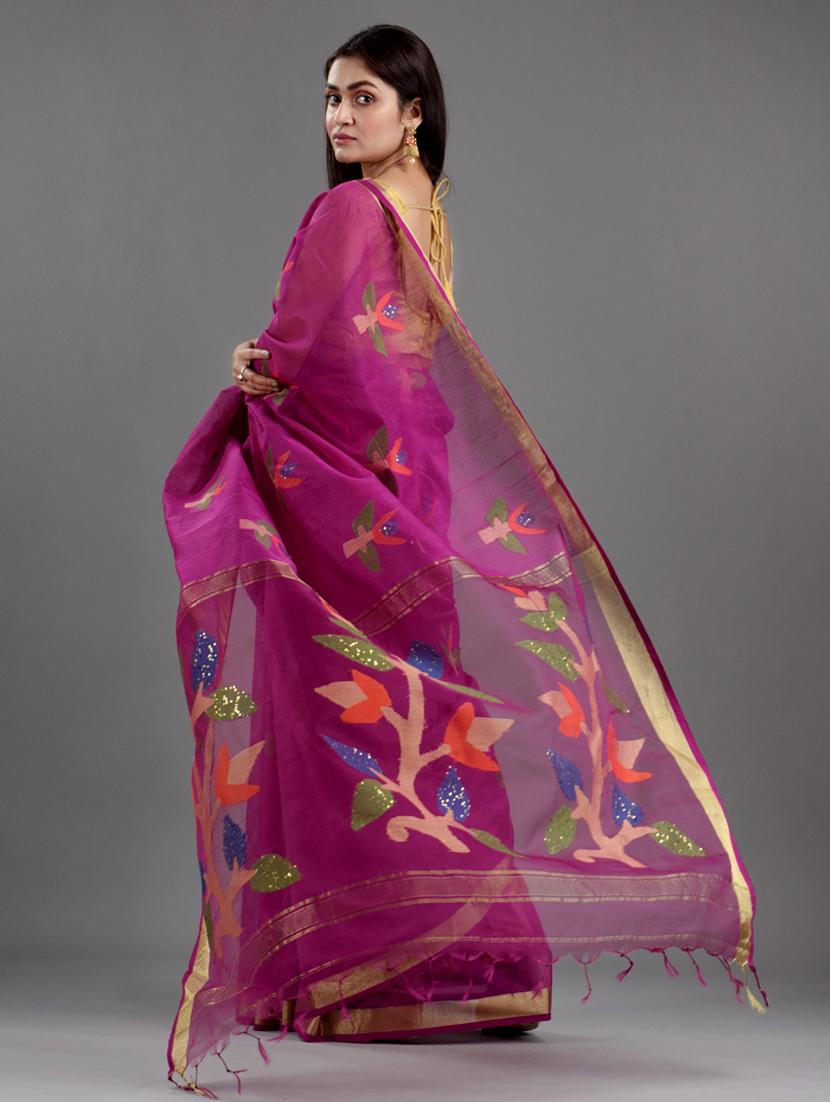 pink handloom saree with blouse - 18223582 -  Standard Image - 1