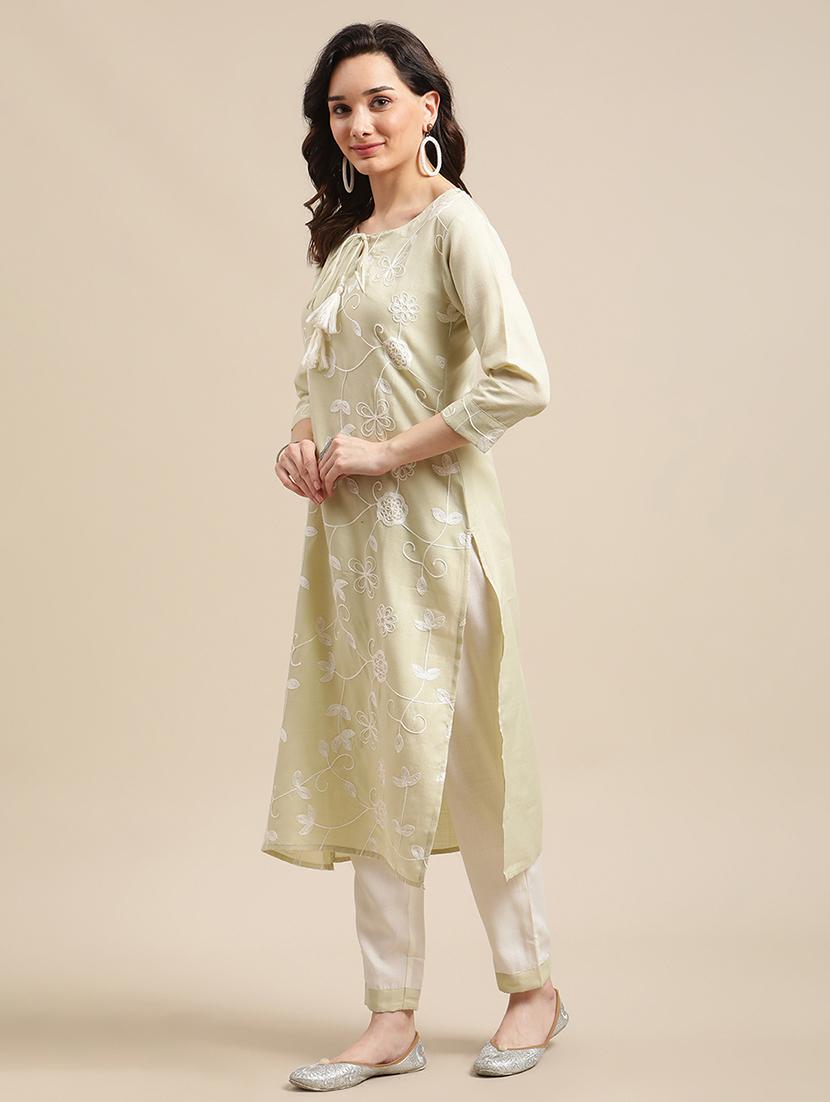 green cotton blend kurta pant set - 18223888 - Standard Image - 1