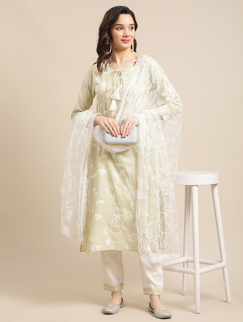 green cotton blend kurta pant set - 18223888 - Standard Image - 4