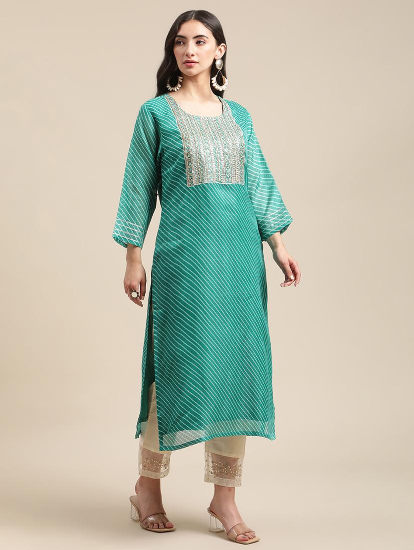 teal cotton blend kurta pant  set - 18223897 -  Standard Image - 1