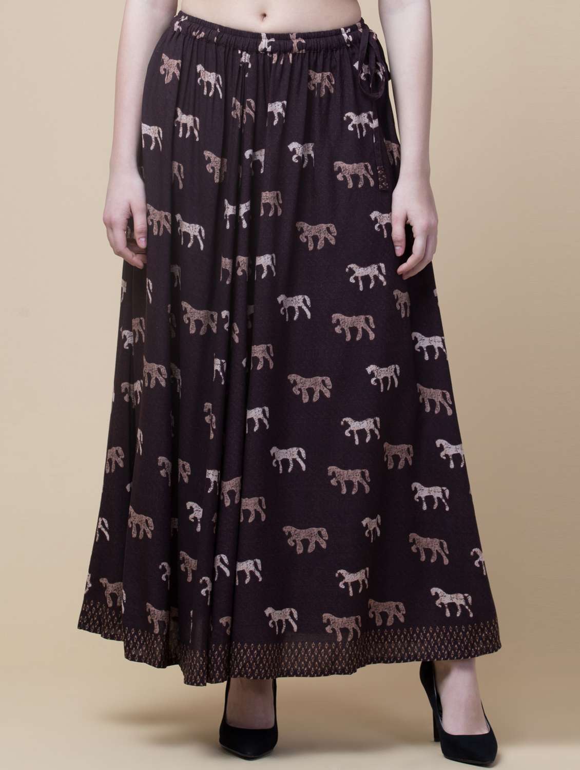 mid rise printed flared skirt