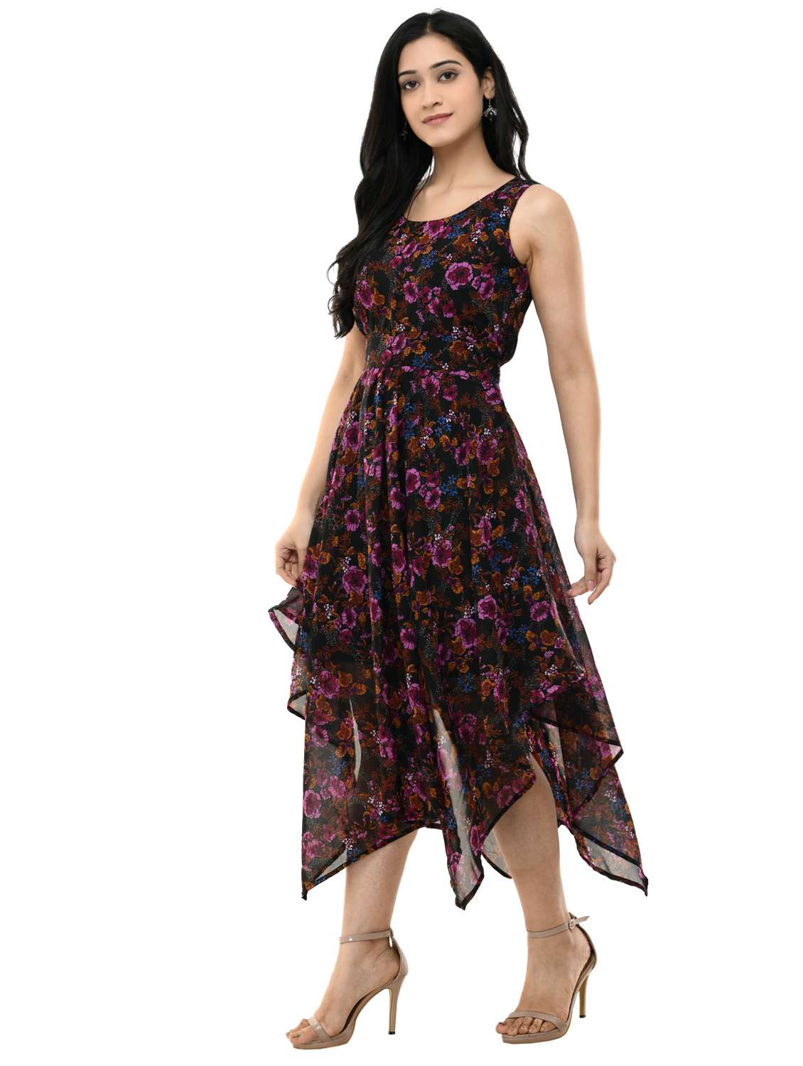 Multi Colored Printed Asymmetric Dress - 18224317 -  Standard Image - 1
