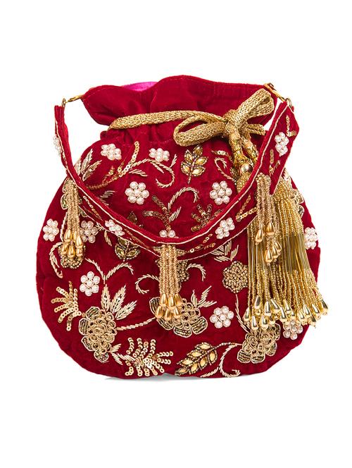 maroon velvet regular potli - 18224343 - Standard Image - 0