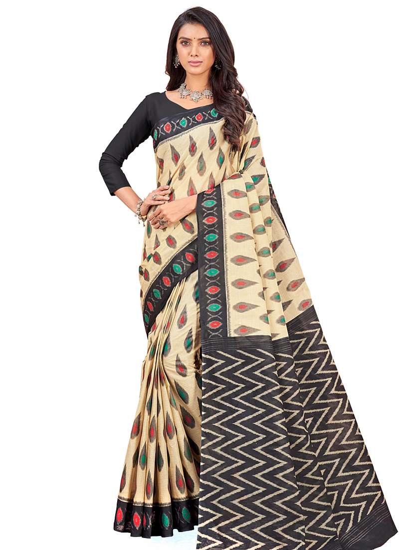 black cotton printed saree with blouse