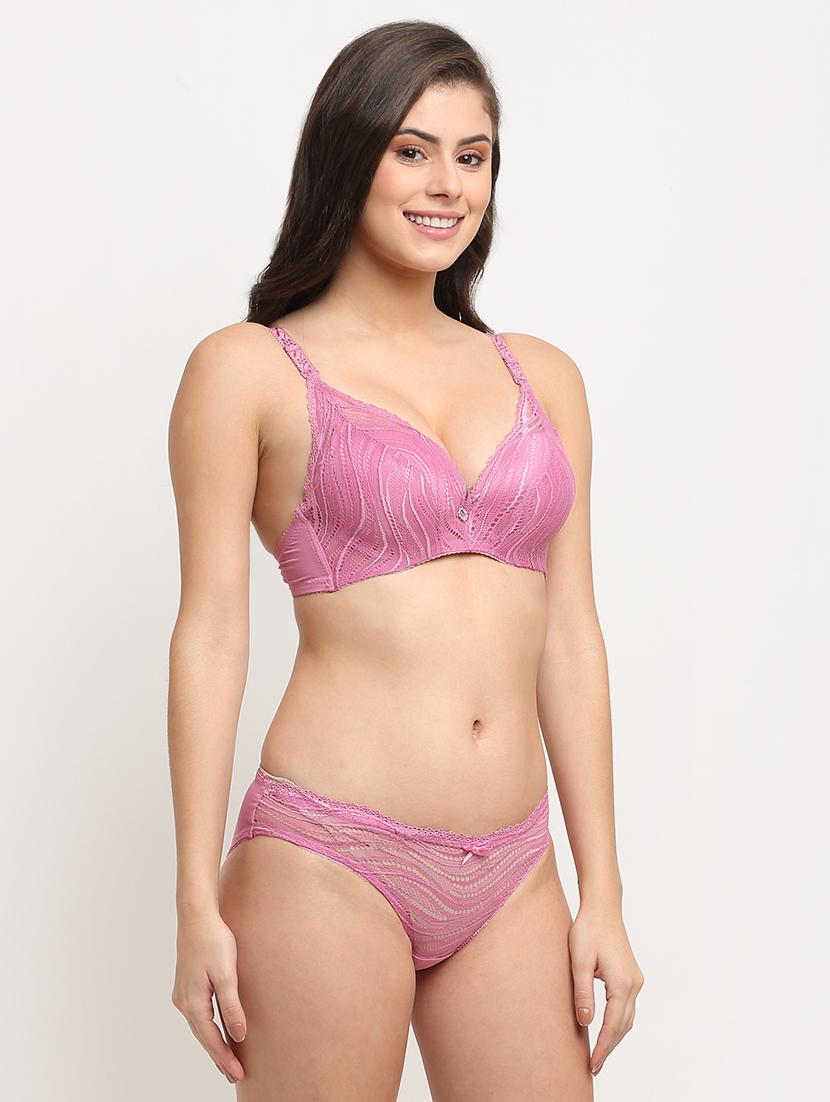 purple solid bras and panty set - 18225016 - Standard Image - 1
