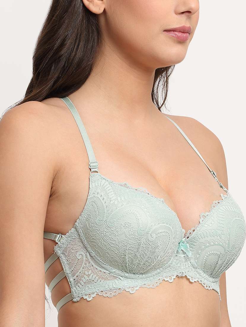 green solid bras and panty set - 18225065 -  Standard Image - 4