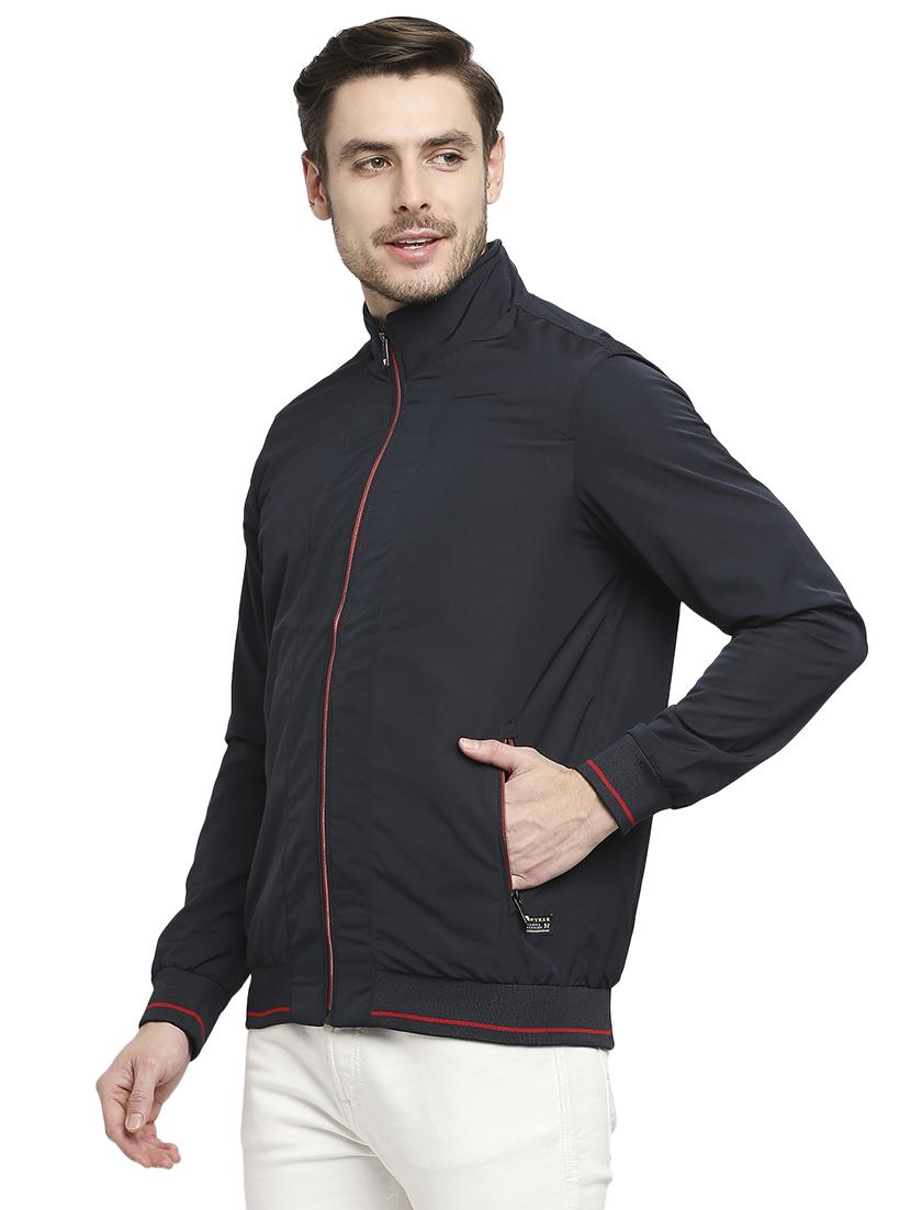 navy blue solid quilted jacket - 18225953 - Standard Image - 1