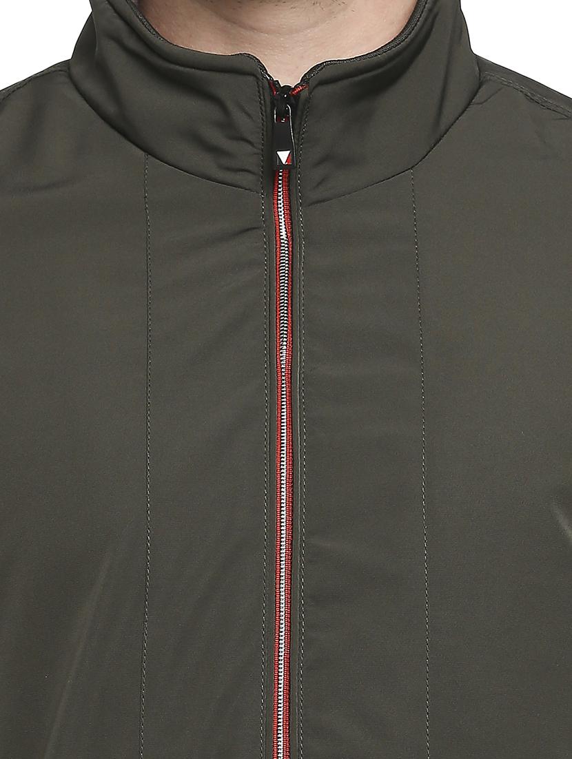 olive-green solid casual jacket - 18225954 - Standard Image - 4
