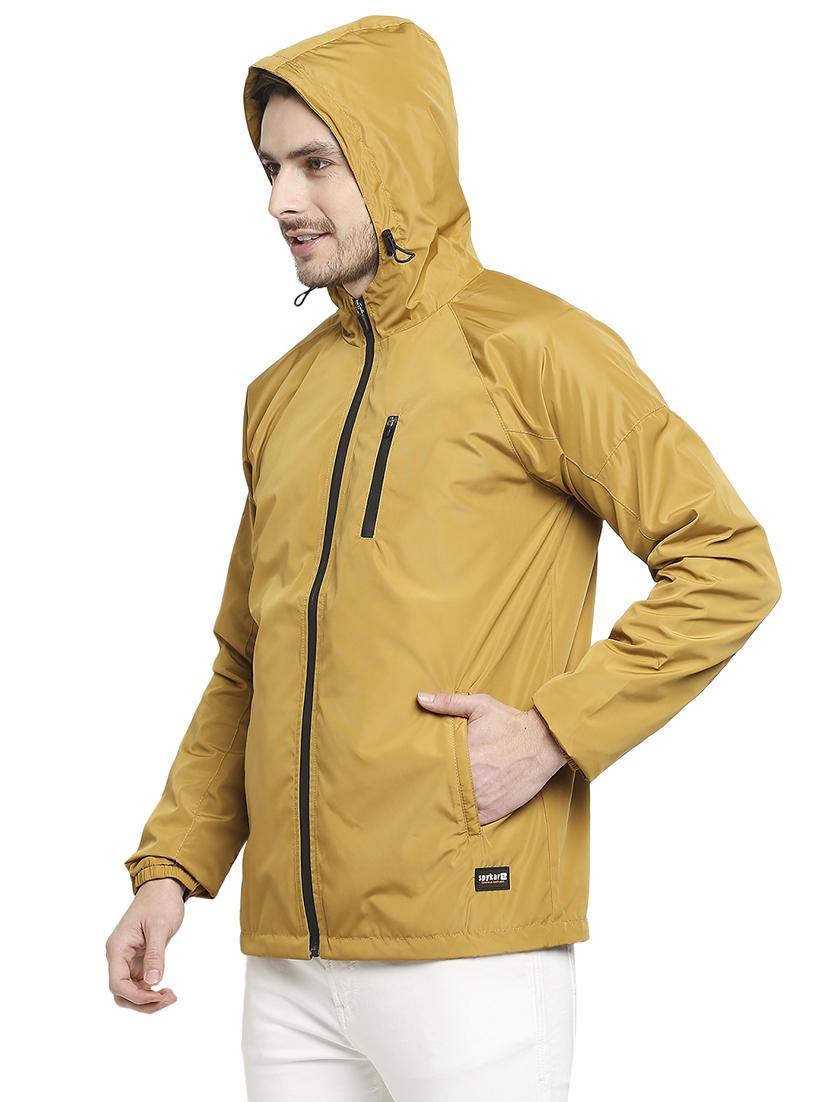yellow solid hooded casual jacket - 18225958 - Standard Image - 1