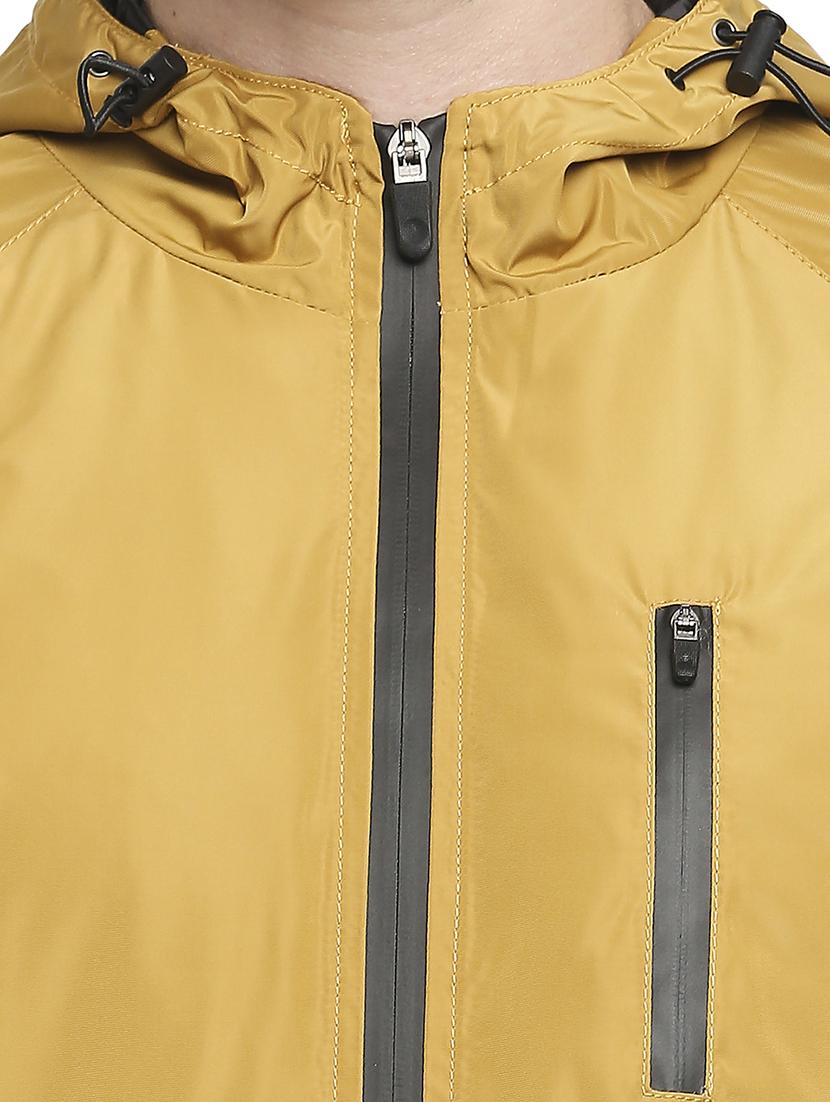 yellow solid hooded casual jacket - 18225958 - Standard Image - 4