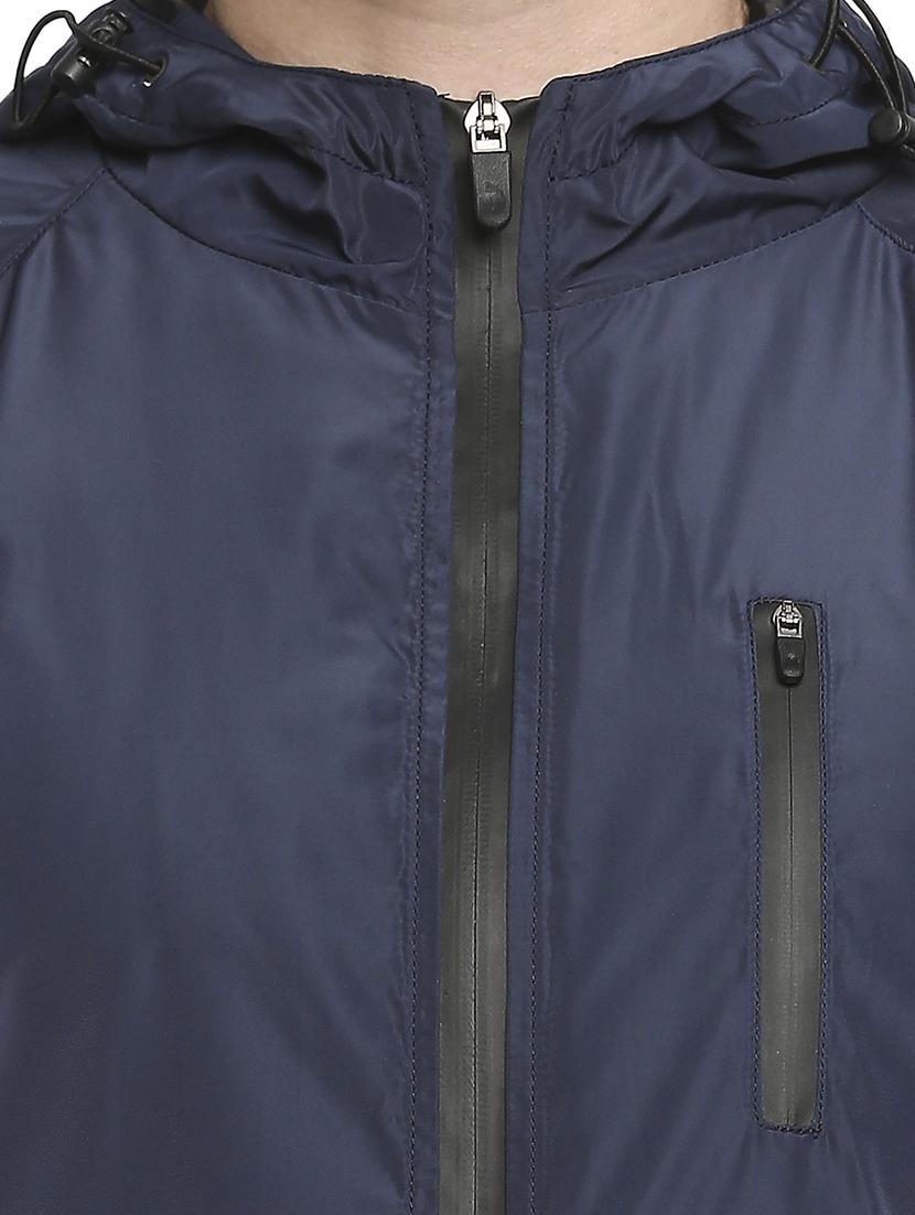 navy blue solid hooded casual jacket - 18225959 - Standard Image - 4
