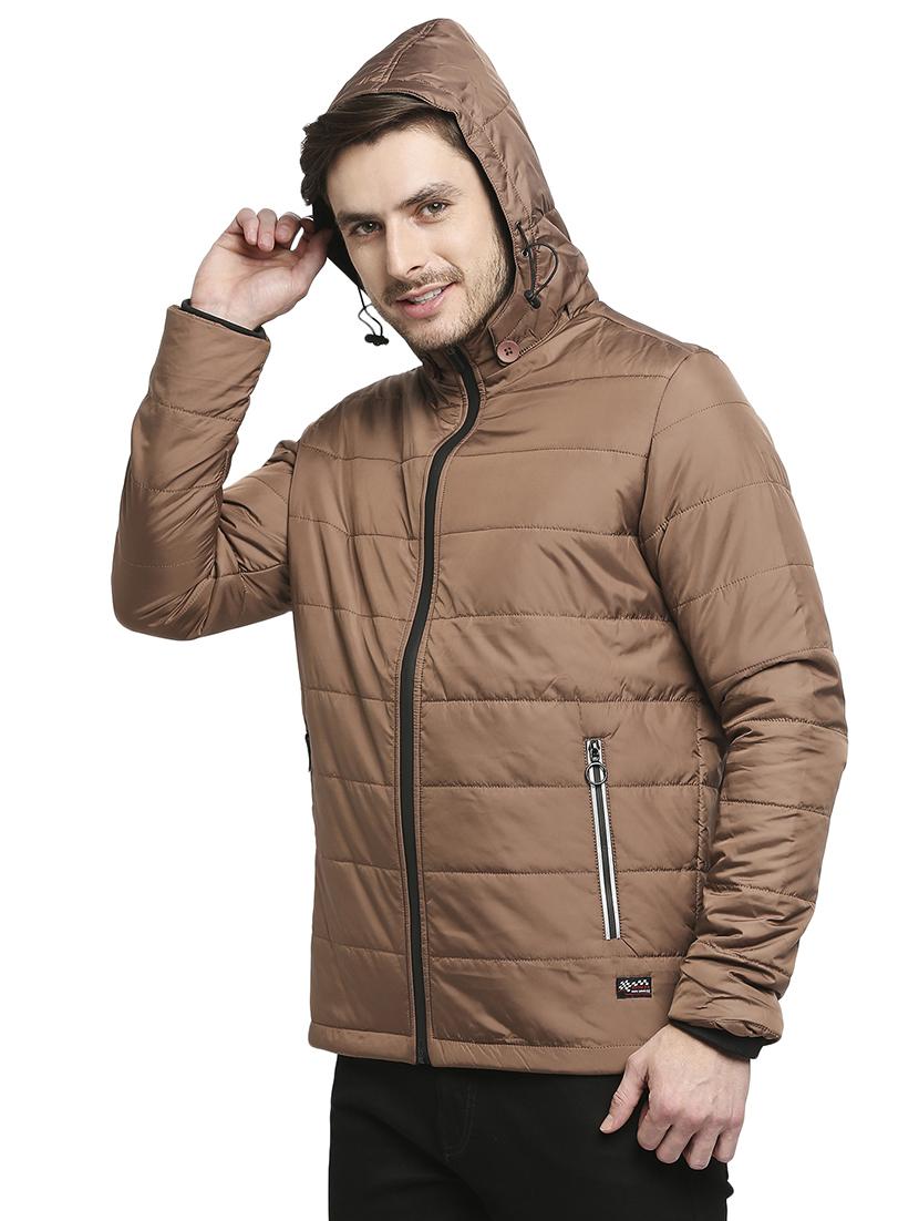 beige solid hooded quilted jacket - 18225976 - Standard Image - 1