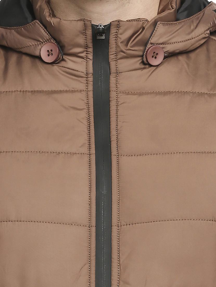 beige solid hooded quilted jacket - 18225976 - Standard Image - 4