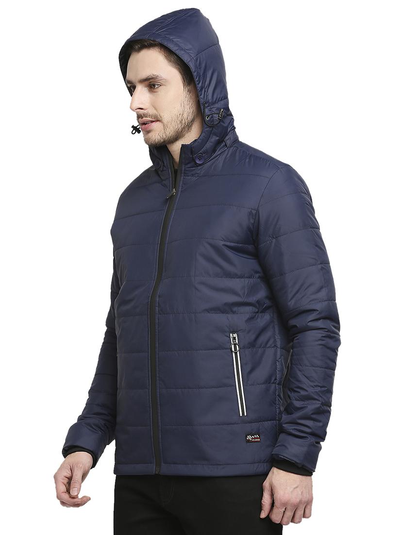 navy blue solid hooded quilted jacket - 18225979 - Standard Image - 1