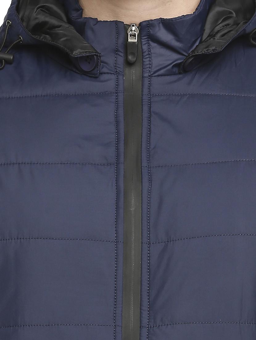 navy blue solid hooded quilted jacket - 18225979 - Standard Image - 4