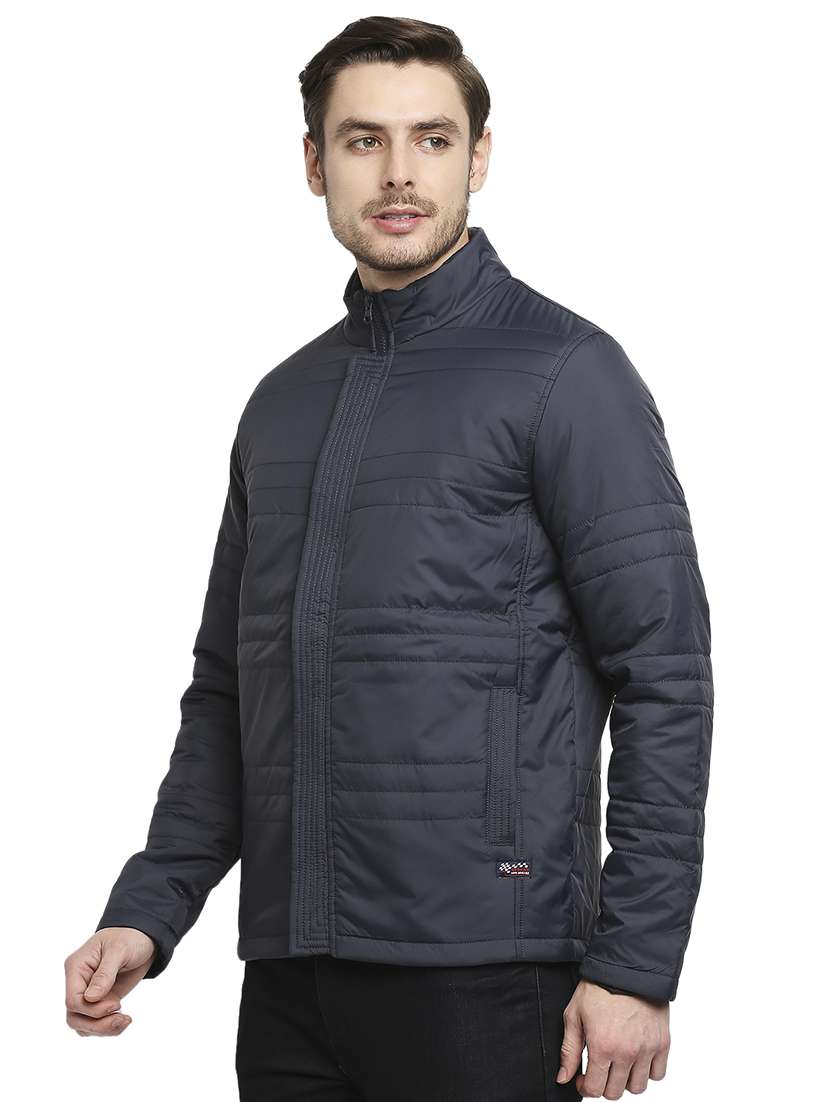 navy blue solid quilted jacket - 18225982 -  Standard Image - 1